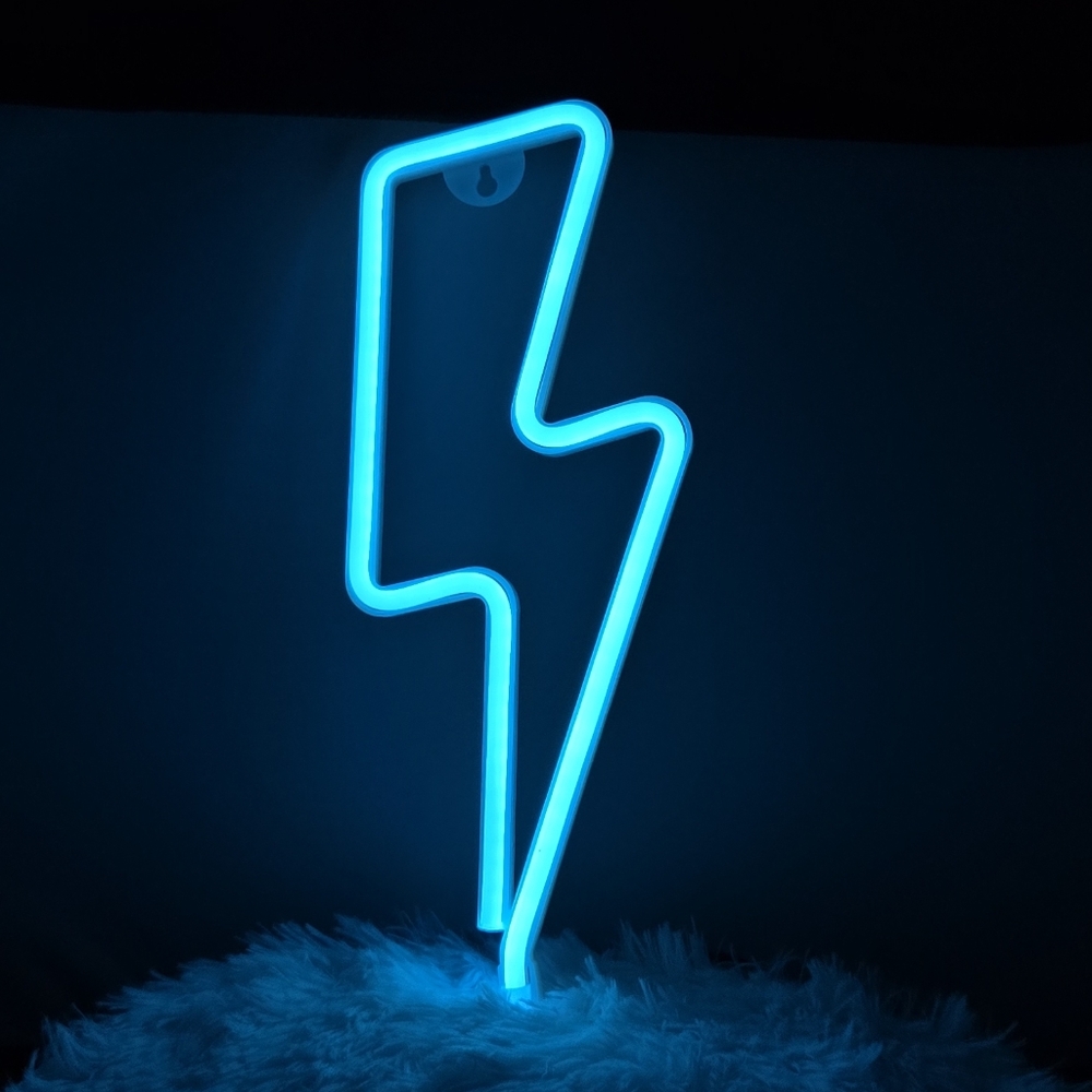 Blue Lightning Bolt Neon LED Wall Sign Electric Y2K Decor Light Bar Man Cave